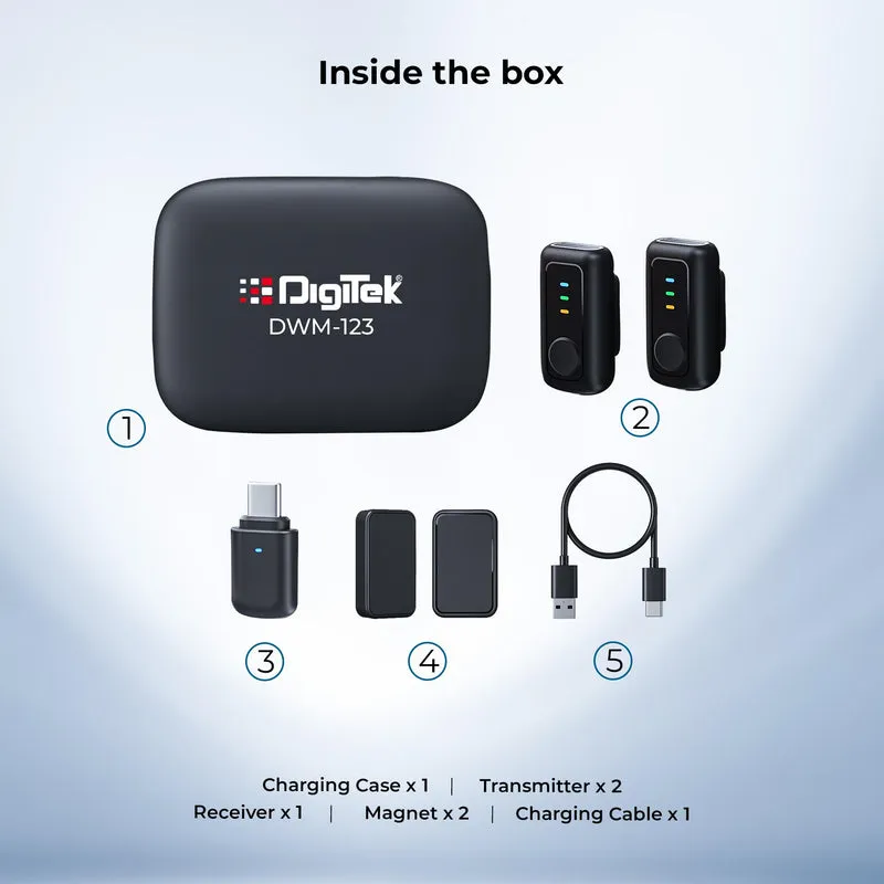 DigiTek Wireless Microphone Type C With 2 Mic (DWM 123) Black view 5